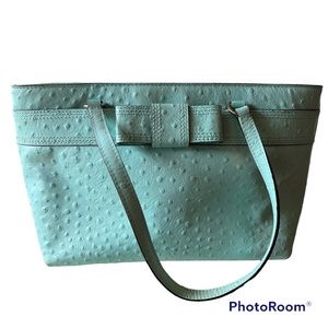 Kate Spade Turquoise Blue Ostrich Leather Handbag Tote Purse Shoulder Bag